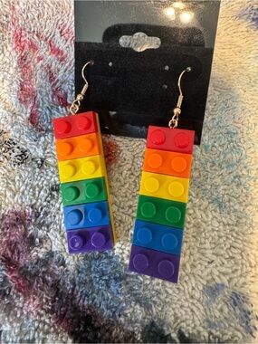 Handmade Rainbow "Building Block" Interactive Drop Earrings